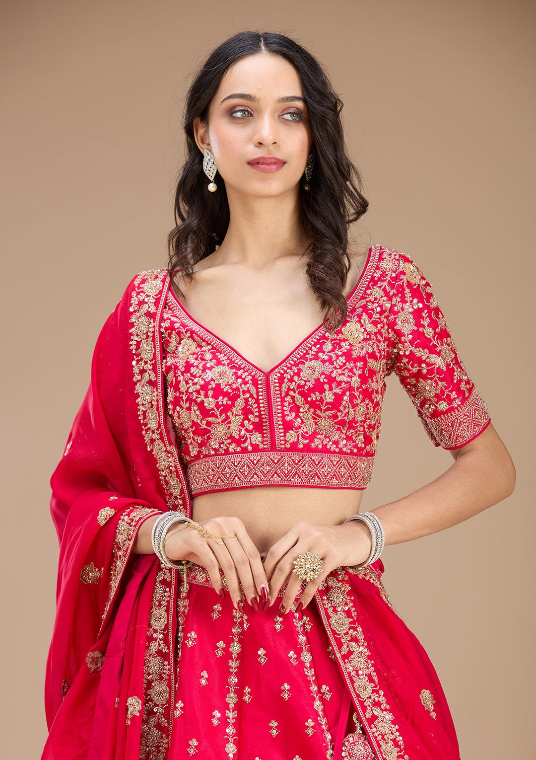 Rani Pink Zariwork Raw Silk Readymade Lehenga