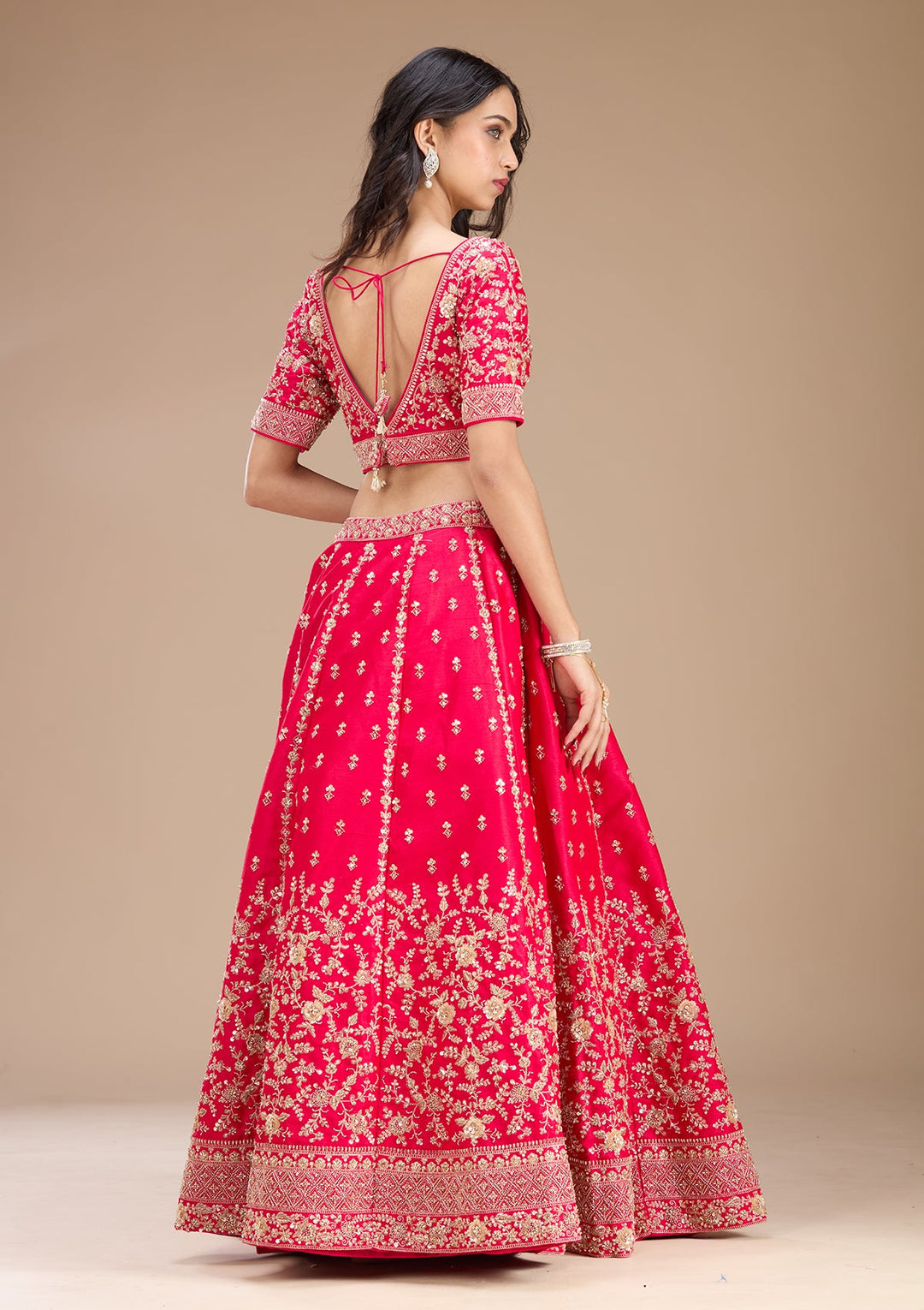 Rani Pink Zariwork Raw Silk Readymade Lehenga