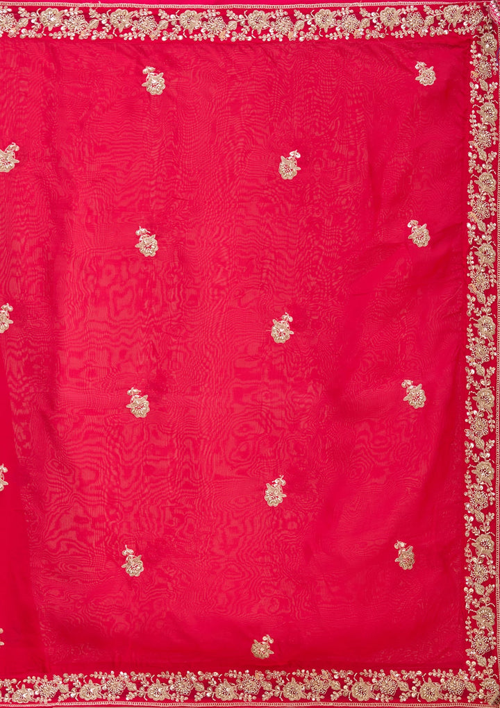 Rani Pink Zariwork Raw Silk Readymade Lehenga