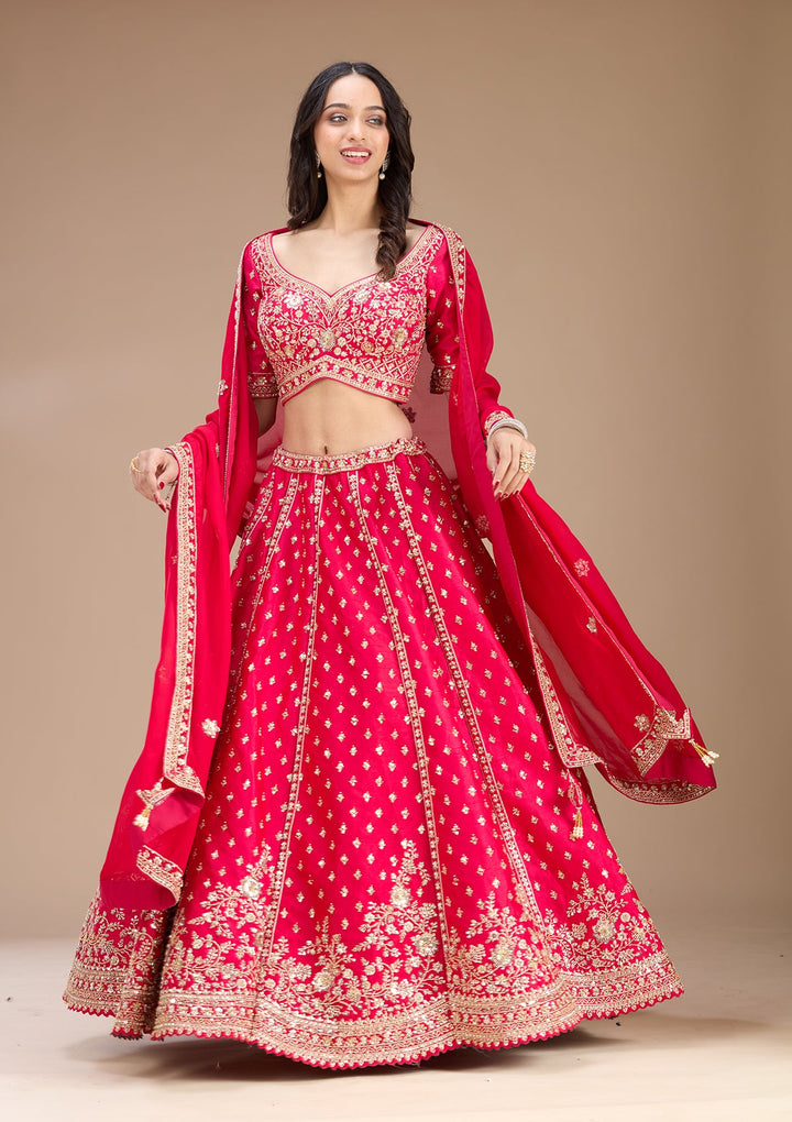 Rani Pink Zariwork Raw Silk Readymade Lehenga