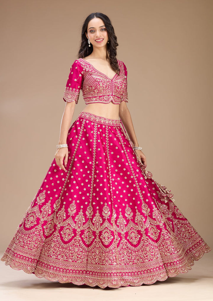 Magenta Pink Zariwork (Gold) Raw Silk Readymade Lehenga