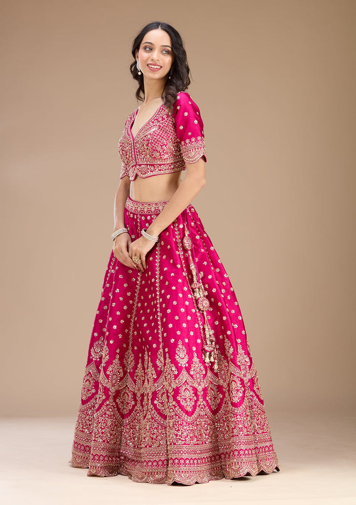 Magenta Pink Zariwork (Gold) Raw Silk Readymade Lehenga