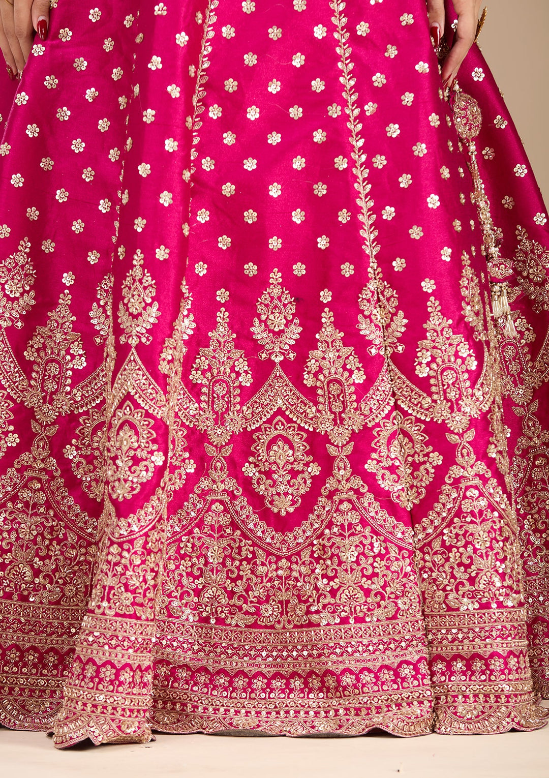 Magenta Pink Zariwork (Gold) Raw Silk Readymade Lehenga