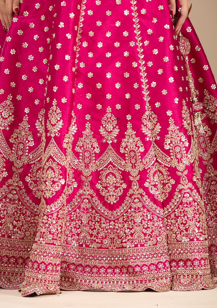 Magenta Pink Zariwork (Gold) Raw Silk Readymade Lehenga