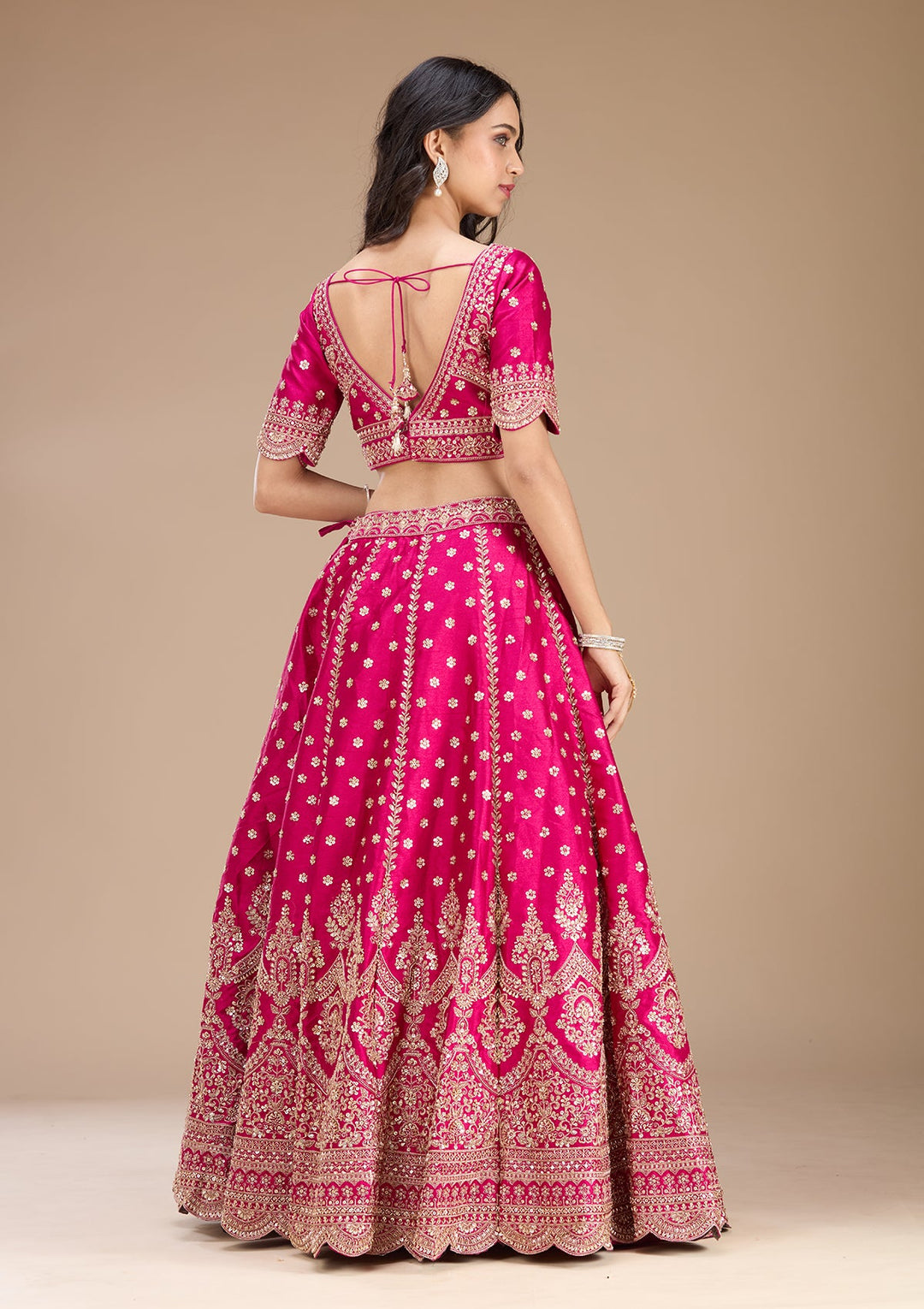 Magenta Pink Zariwork (Gold) Raw Silk Readymade Lehenga