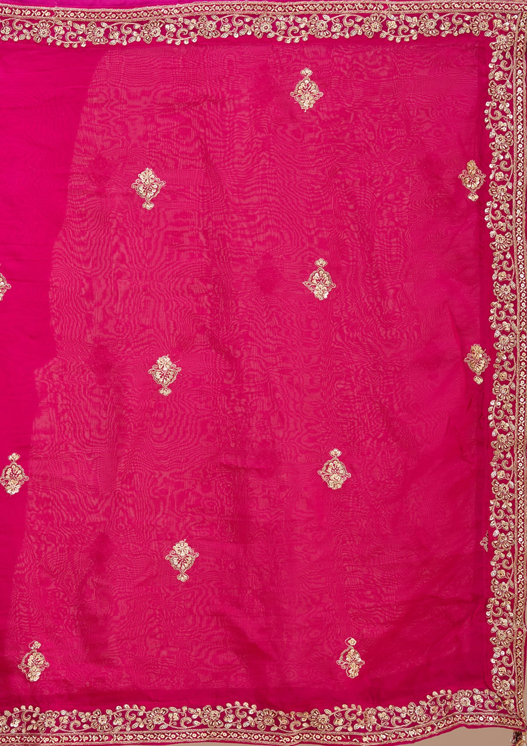 Magenta Pink Zariwork (Gold) Raw Silk Readymade Lehenga