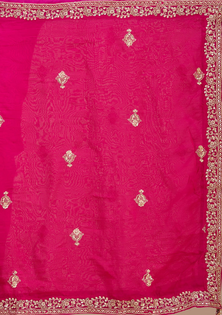 Magenta Pink Zariwork (Gold) Raw Silk Readymade Lehenga