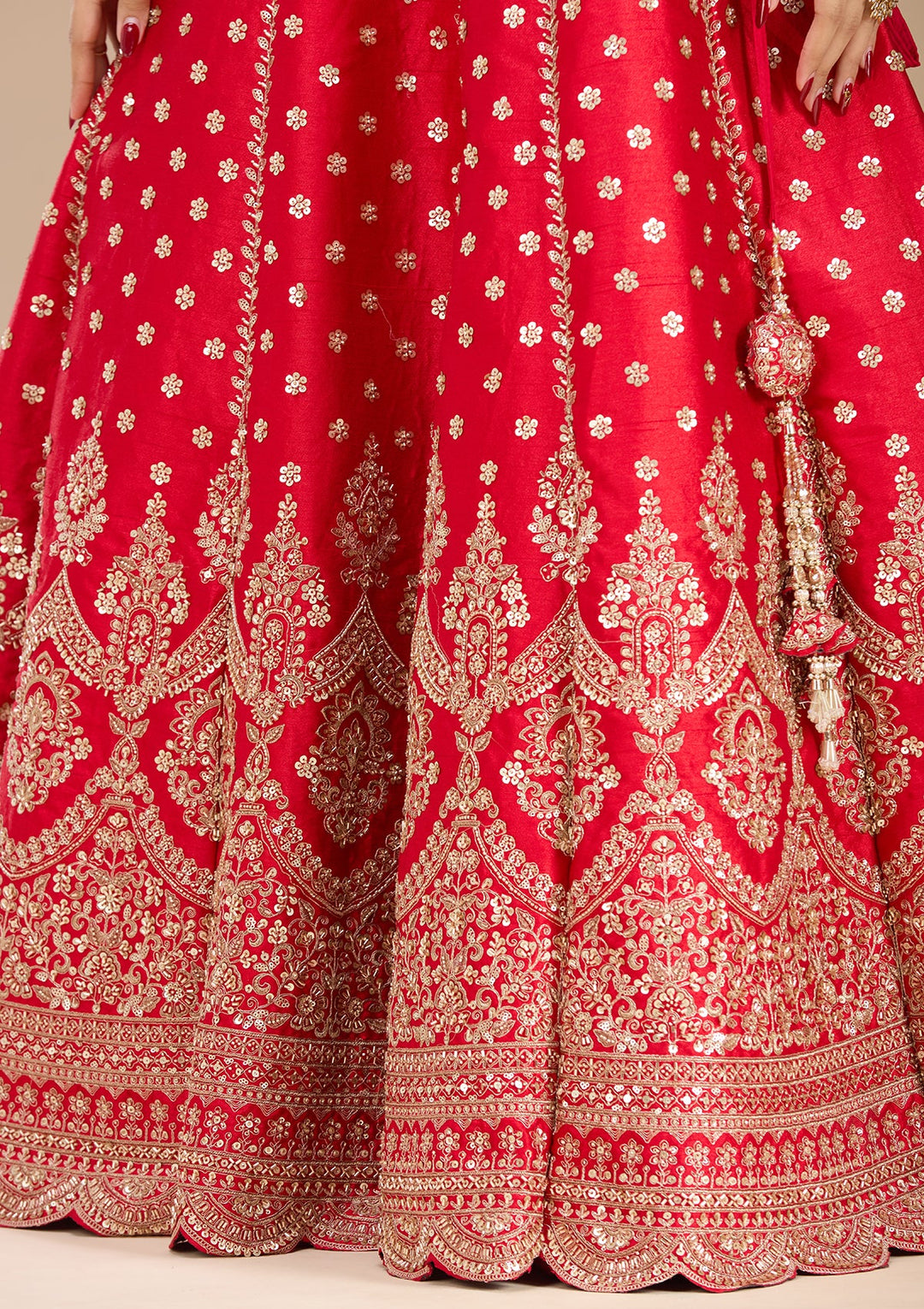 Red Zariwork Raw Silk Readymade Lehenga