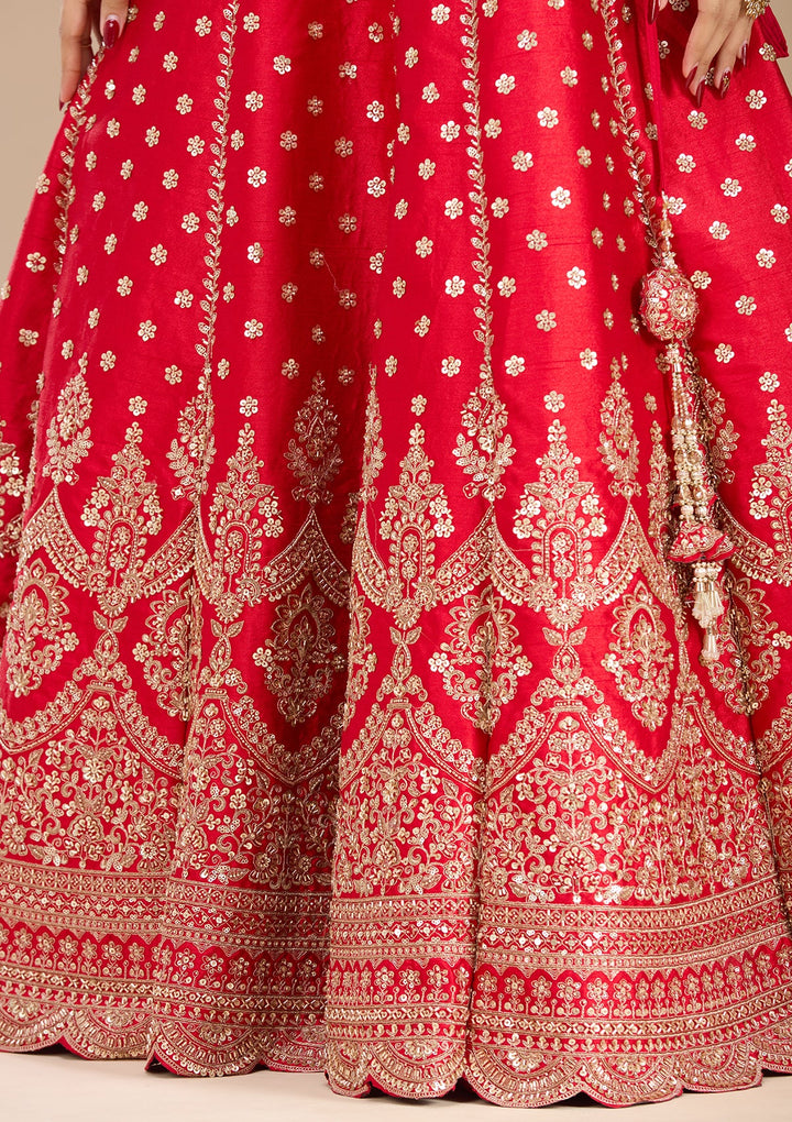 Red Zariwork Raw Silk Readymade Lehenga