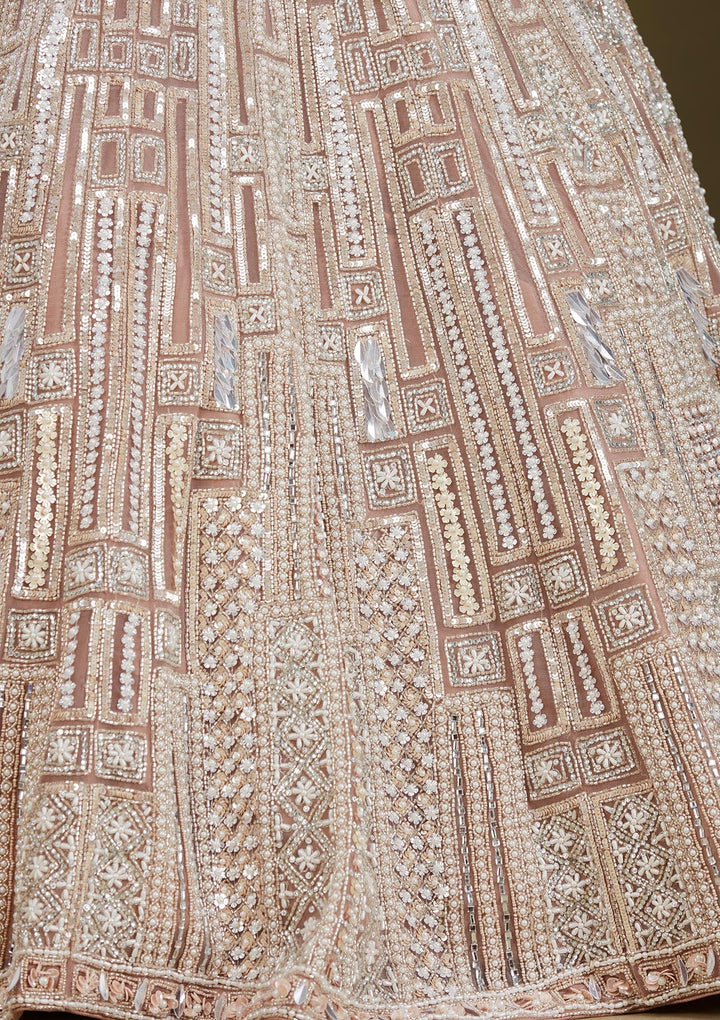 Beige Sequins Net Readymade Lehenga
