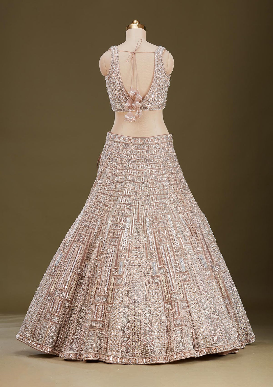 Beige Sequins Net Readymade Lehenga