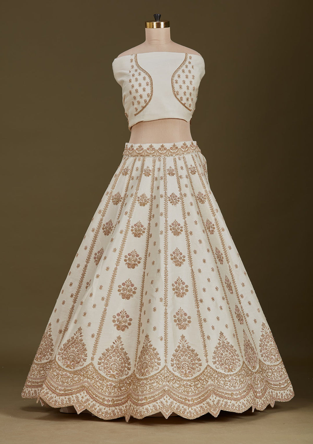 Off White Zardozi (Gold) Raw Silk Readymade Lehenga