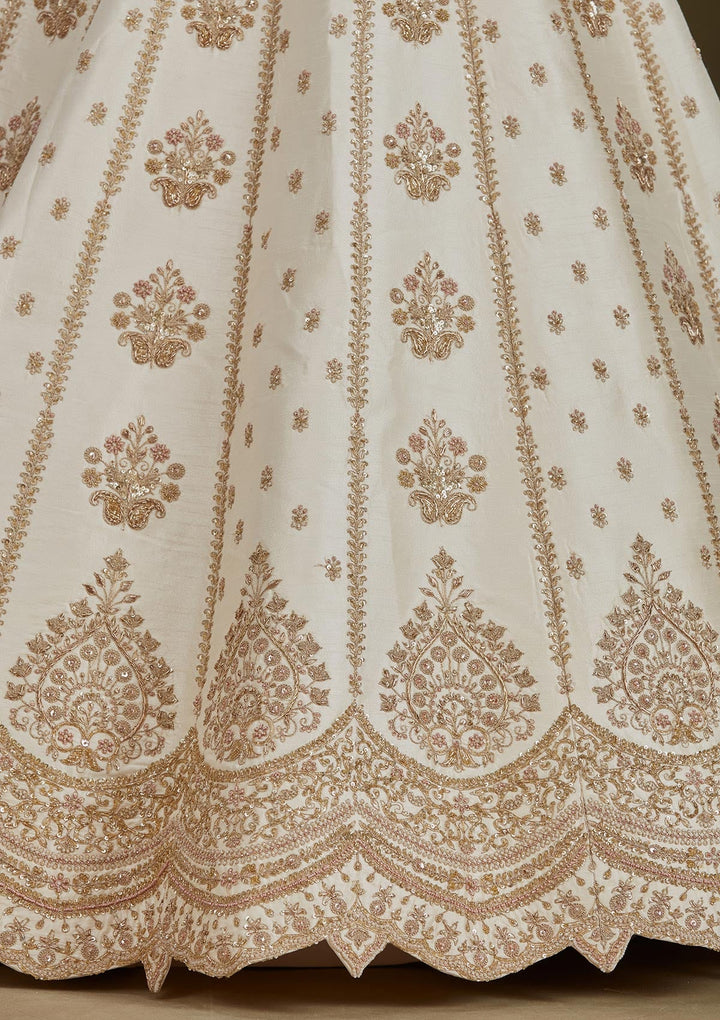 Off White Zardozi (Gold) Raw Silk Readymade Lehenga