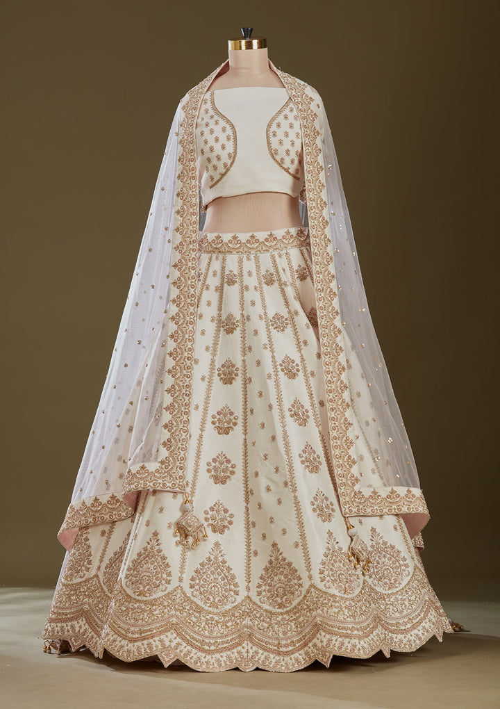 Off White Zardozi (Gold) Raw Silk Readymade Lehenga