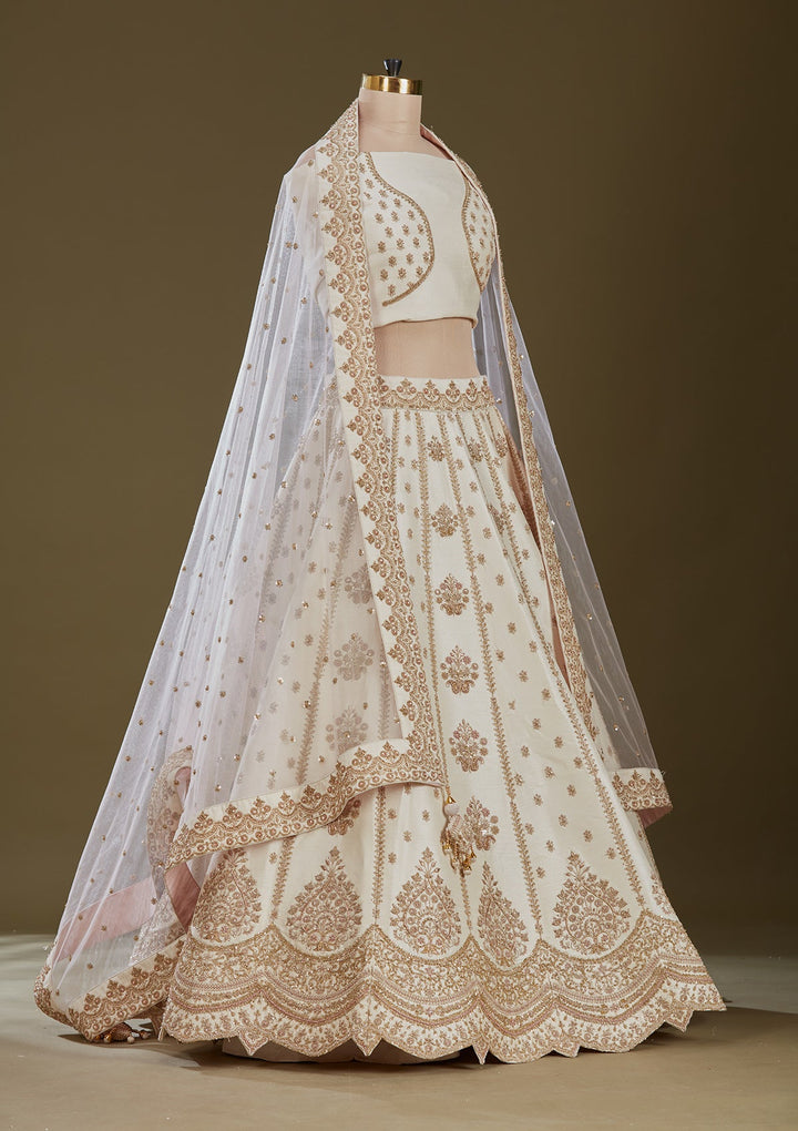 Off White Zardozi (Gold) Raw Silk Readymade Lehenga