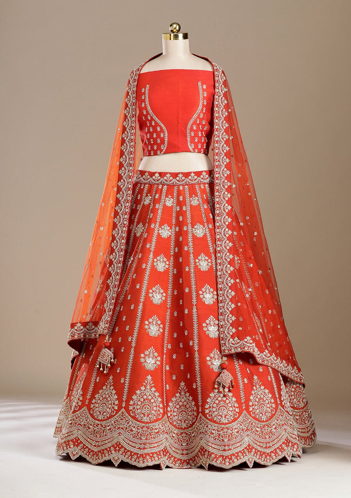 Rust Zardozi (Gold) Raw Silk Readymade Lehenga-koskii