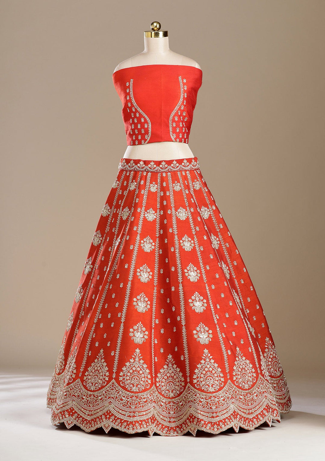 Rust Zardozi (Gold) Raw Silk Readymade Lehenga-koskii