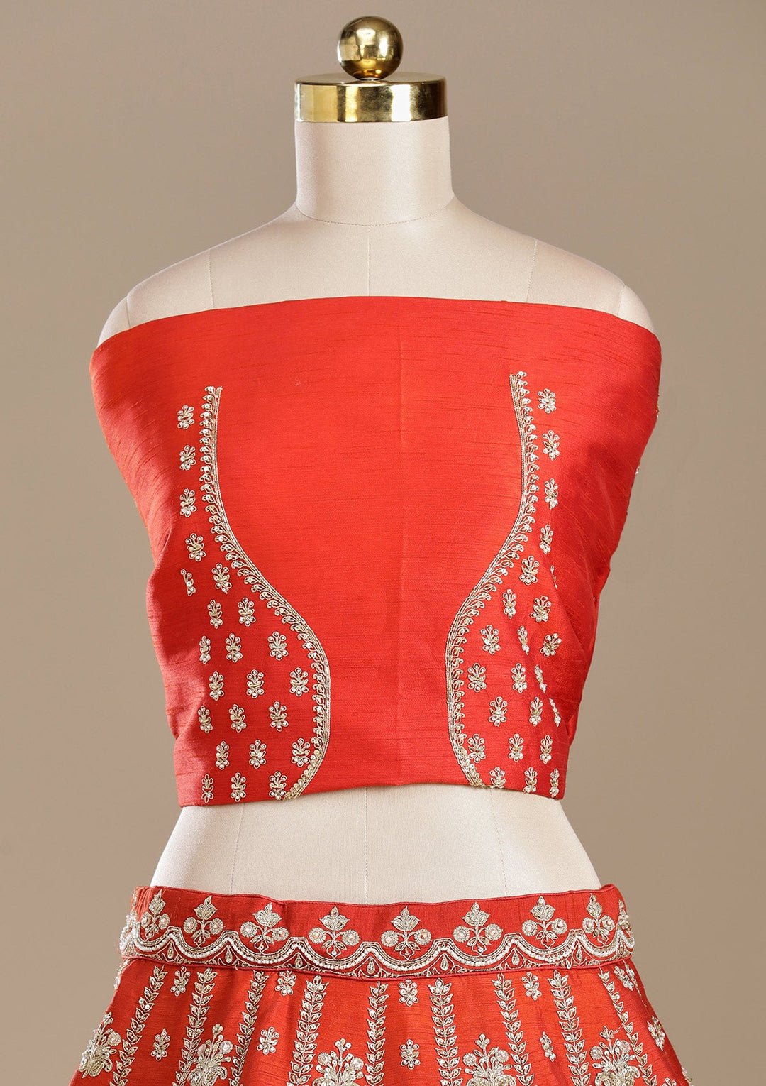 Rust Zardozi (Gold) Raw Silk Readymade Lehenga-koskii