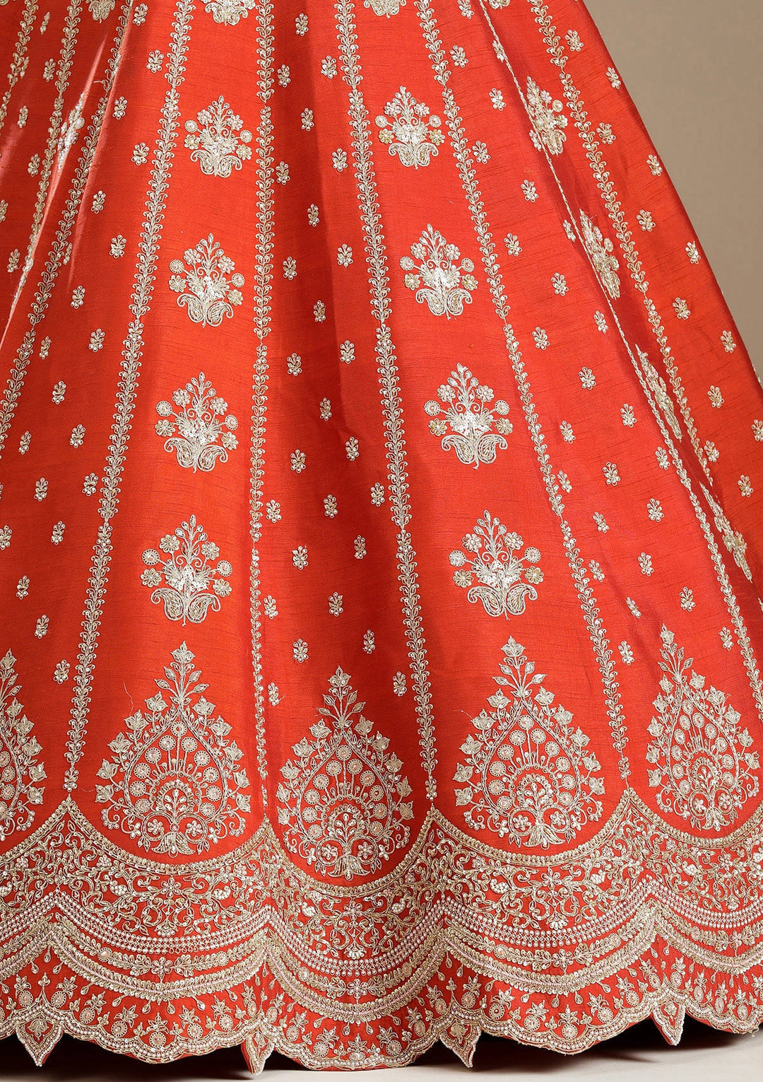 Rust Zardozi (Gold) Raw Silk Semi-Stitched Lehenga