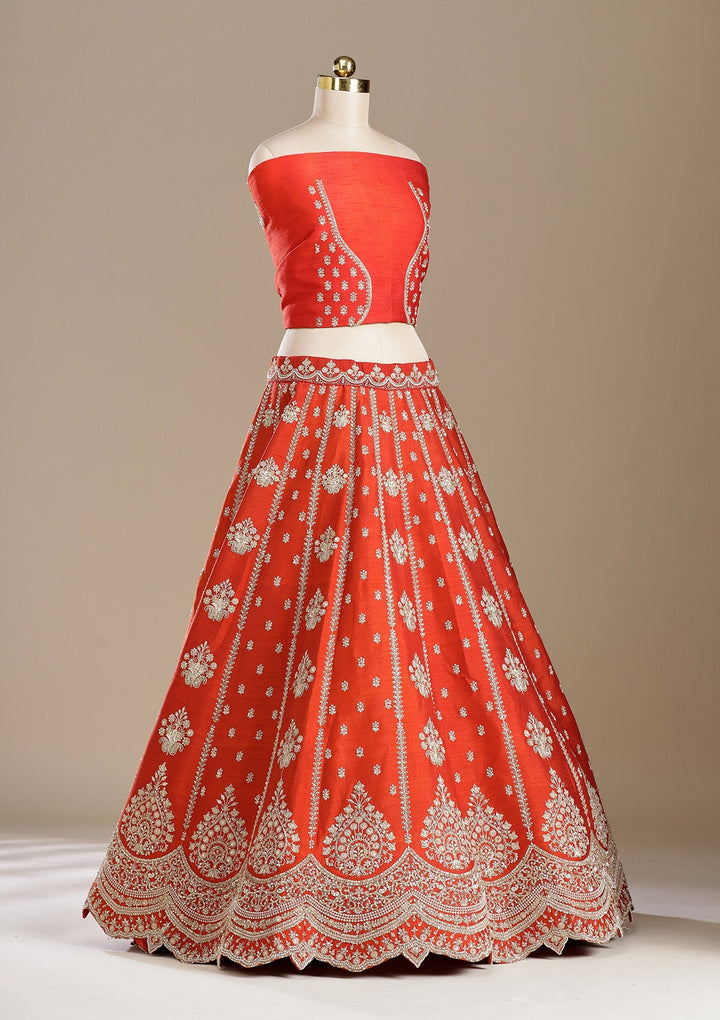 Rust Zardozi (Gold) Raw Silk Readymade Lehenga-koskii
