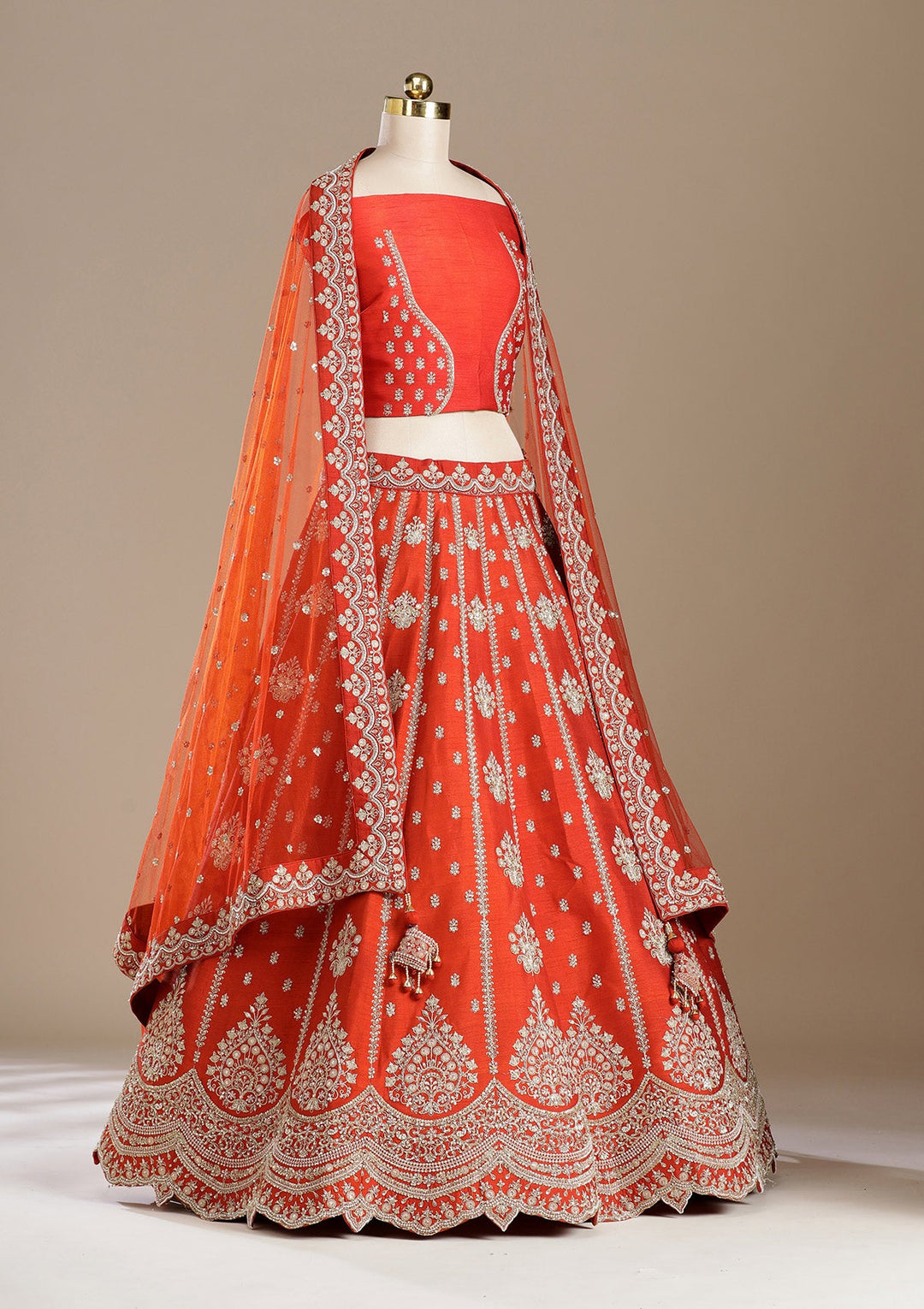 Rust Zardozi (Gold) Raw Silk Readymade Lehenga-koskii