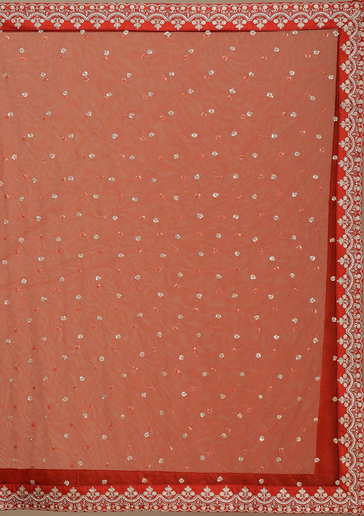 Rust Zardozi (Gold) Raw Silk Readymade Lehenga-koskii