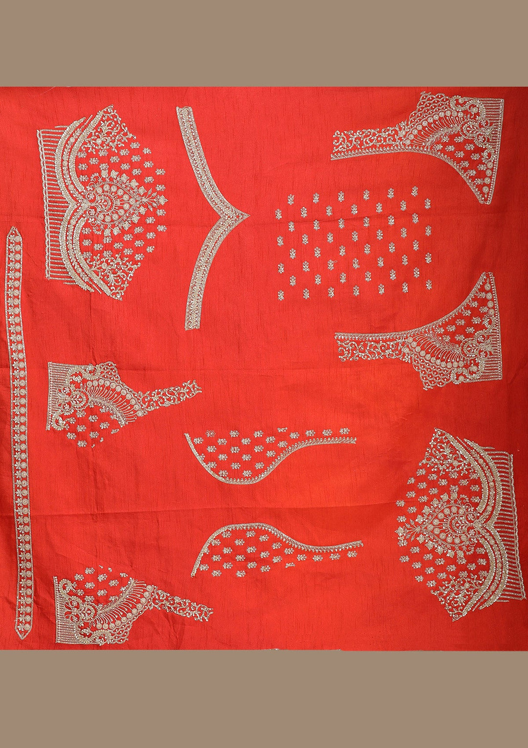 Rust Zardozi (Gold) Raw Silk Semi-Stitched Lehenga