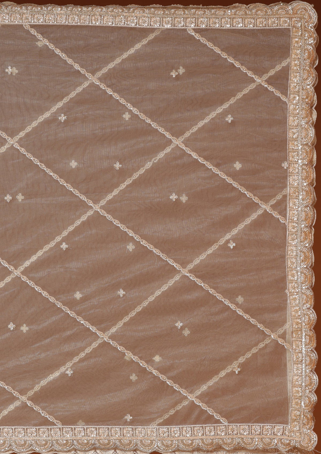 Beige Cutdana Net Readymade Lehenga-koskii
