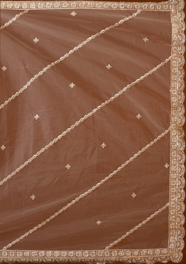 Cream Cutdana Net Readymade Lehenga