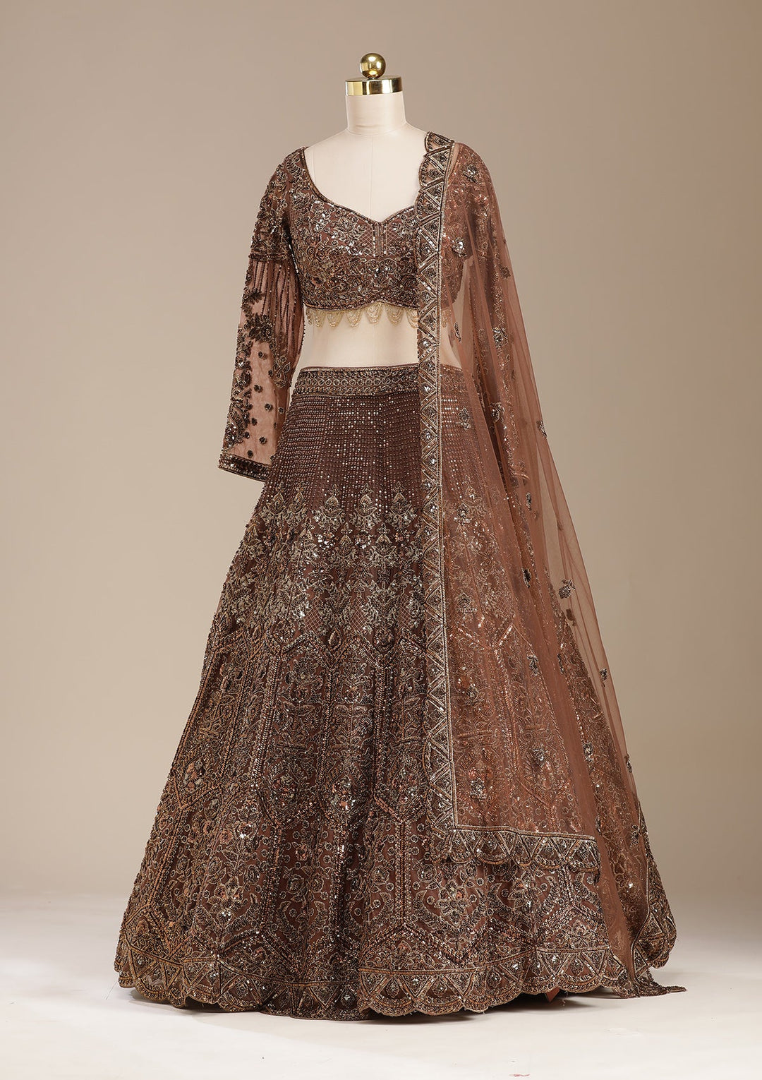 Copper Cutdana Net Readymade Lehenga-koskii