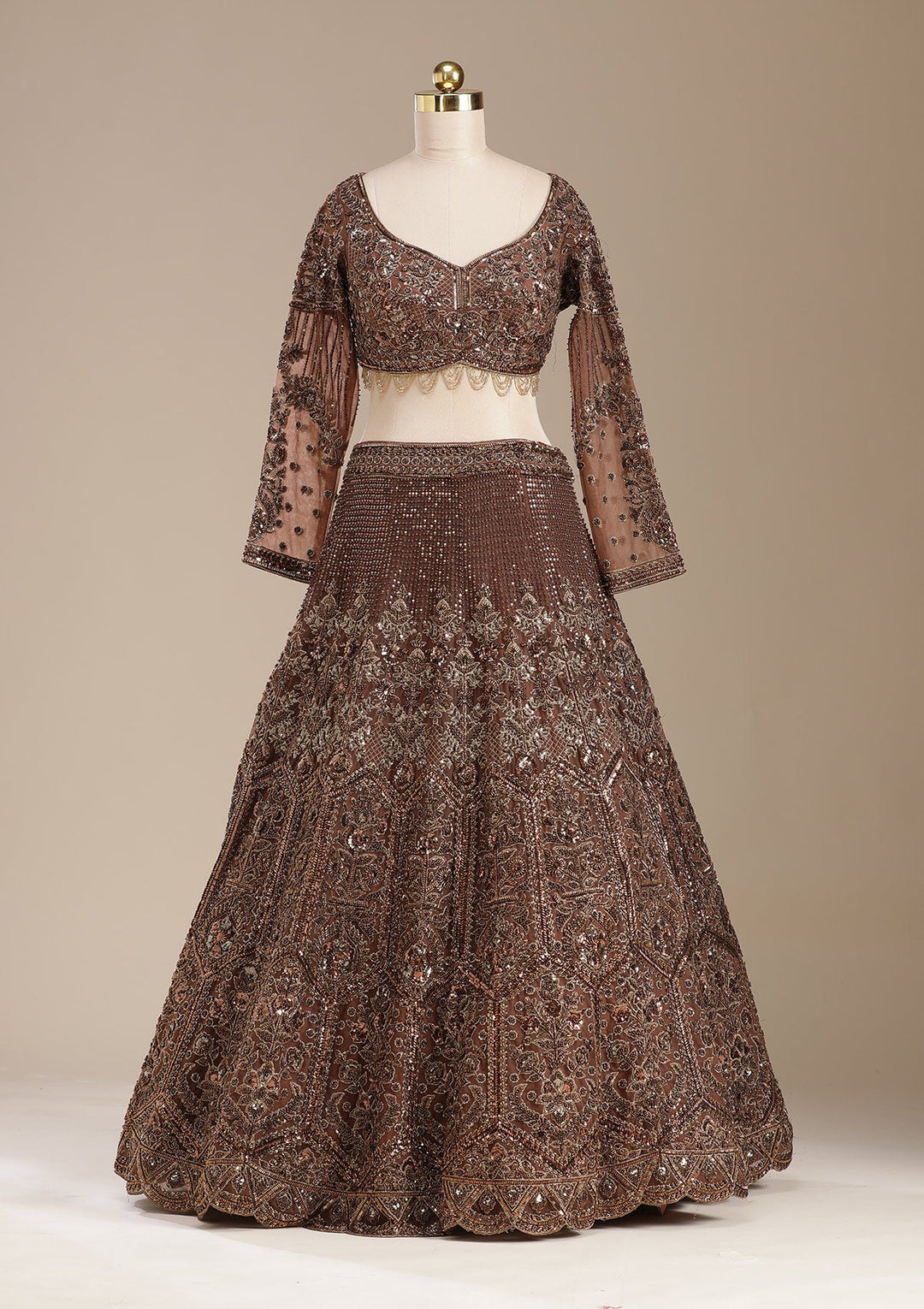 Copper Cutdana Net Readymade Lehenga-koskii