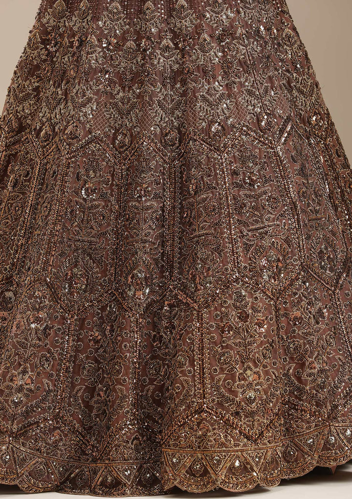 Copper Cutdana Net Readymade Lehenga-koskii