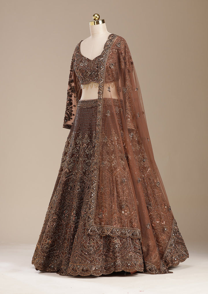 Copper Cutdana Net Readymade Lehenga-koskii