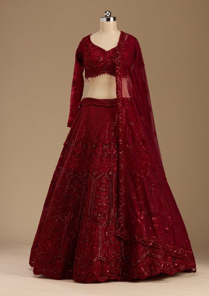 Maroon Cutdana Net Readymade Lehenga-koskii