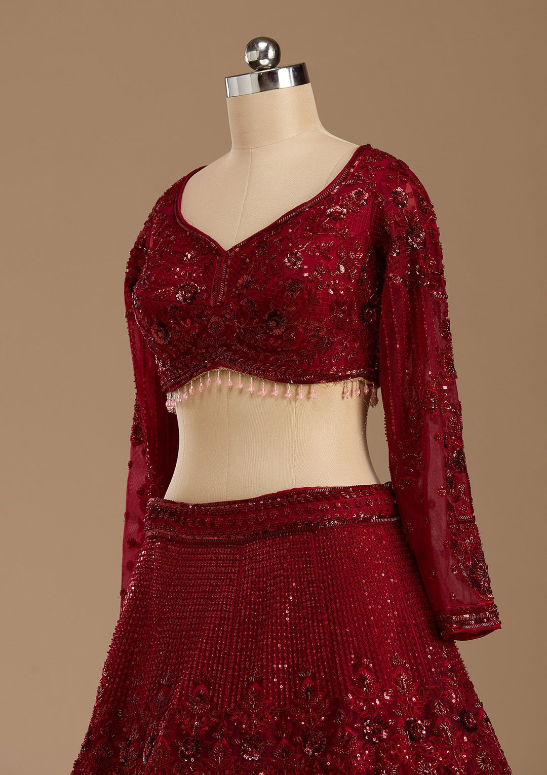 Maroon Cutdana Net Readymade Lehenga-koskii