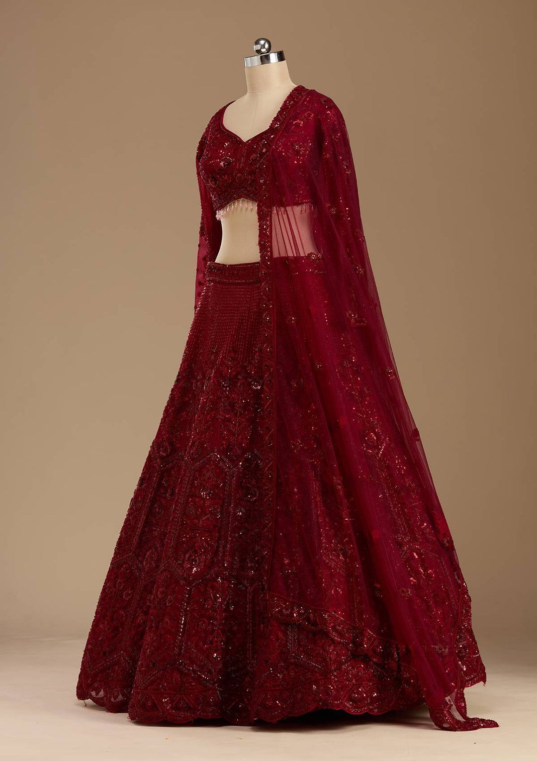 Maroon Cutdana Net Readymade Lehenga-koskii
