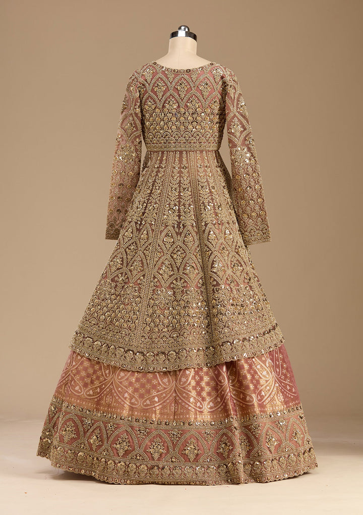 Onion Pink Cording Net Readymade Lehenga-koskii