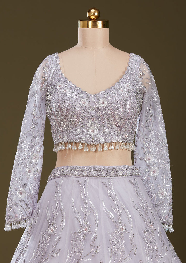 Light Lavender Sequins Net Readymade Lehenga