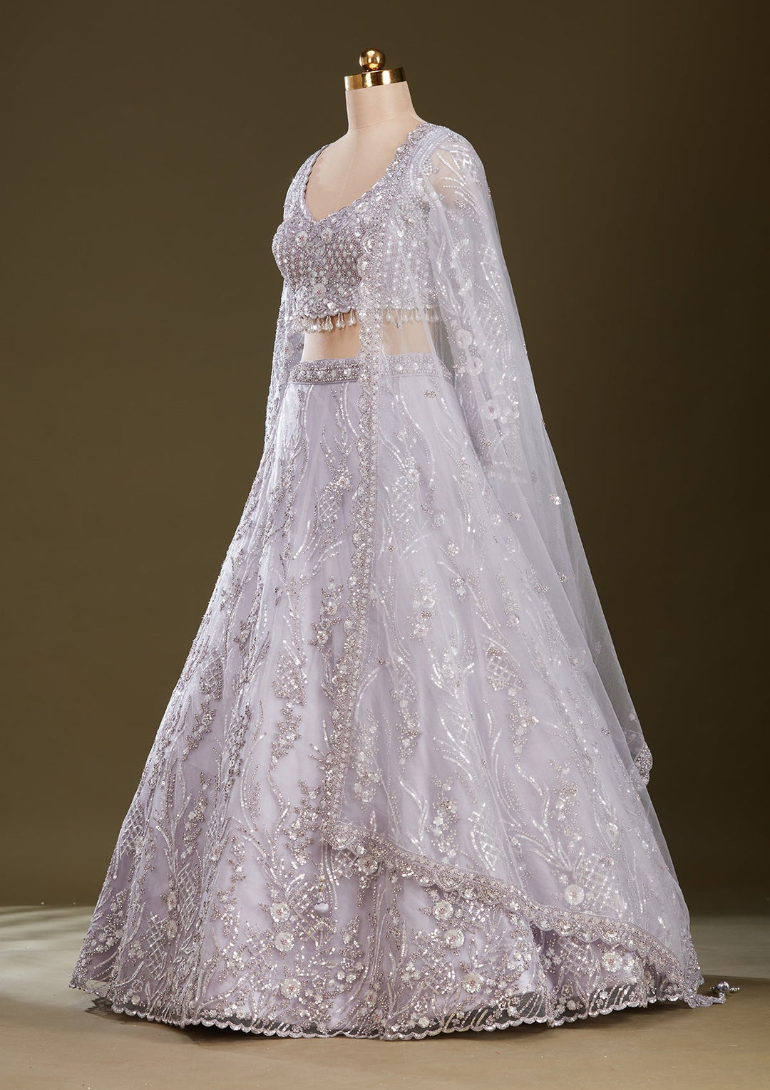 Light Lavender Sequins Net Readymade Lehenga