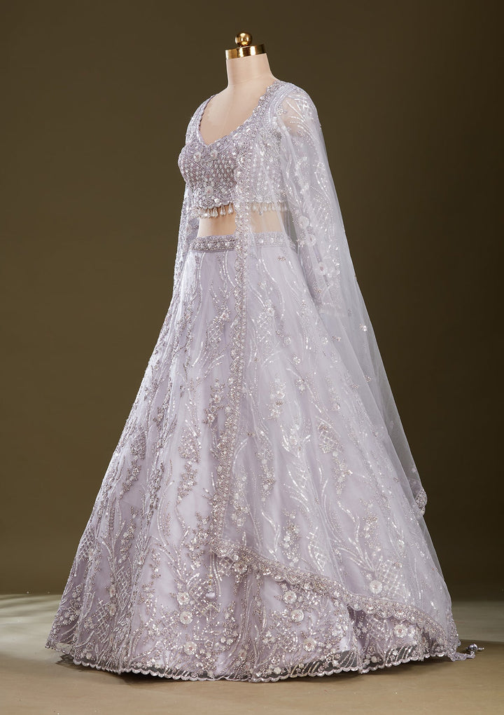 Light Lavender Sequins Net Readymade Lehenga