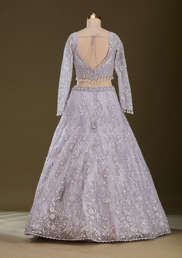 Light Lavender Sequins Net Readymade Lehenga