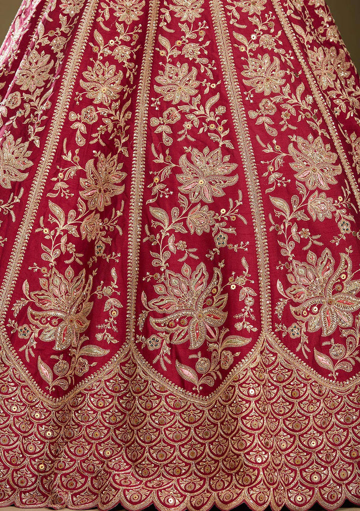 Dark Maroon Zardozi (Gold) Raw Silk Readymade Lehenga