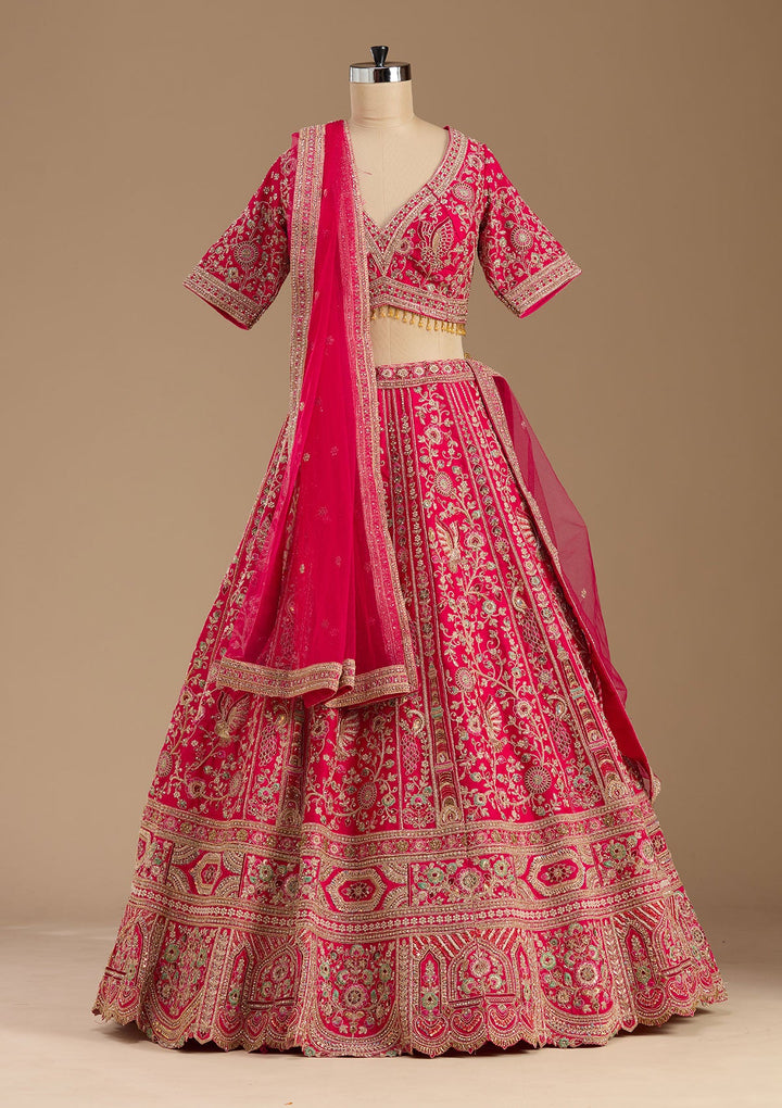 Rani Pink Cording Raw Silk Readymade Lehenga-koskii