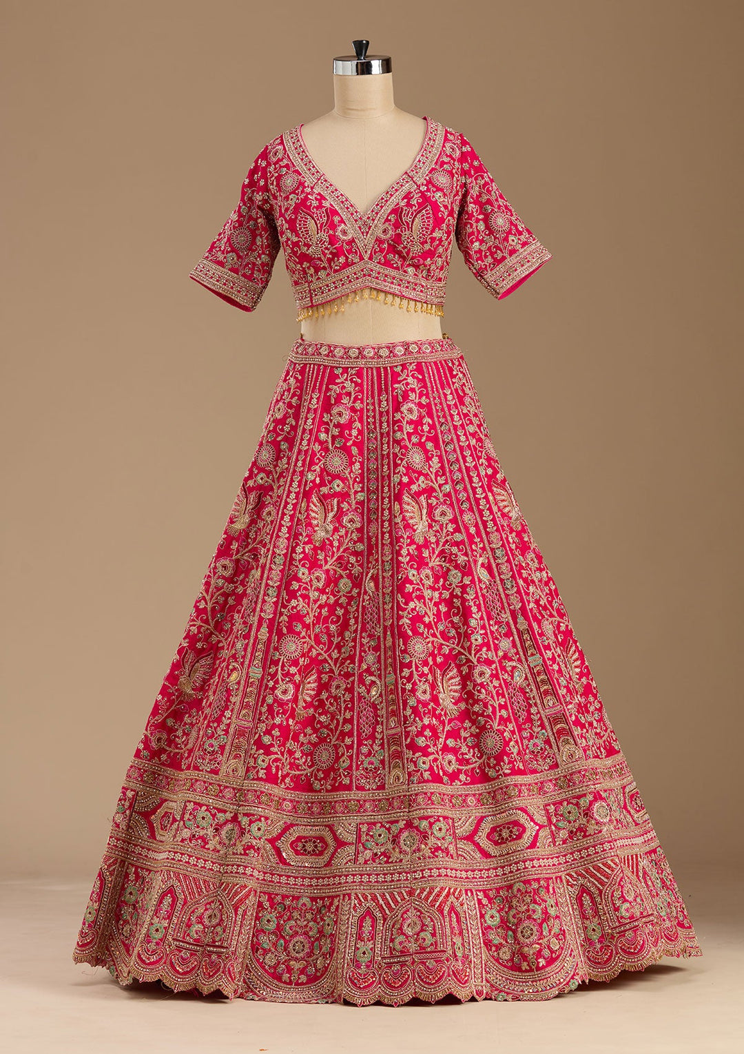 Rani Pink Cording Raw Silk Readymade Lehenga-koskii