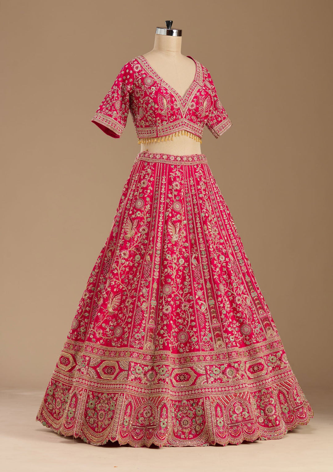 Rani Pink Cording Raw Silk Readymade Lehenga-koskii