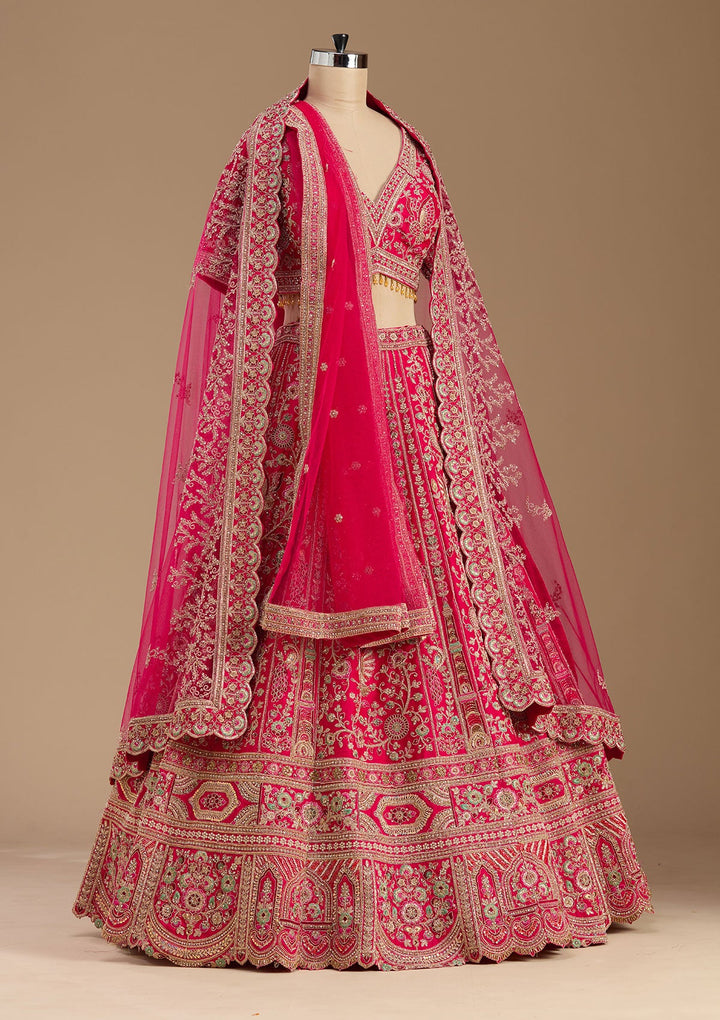 Rani Pink Cording Raw Silk Readymade Lehenga-koskii