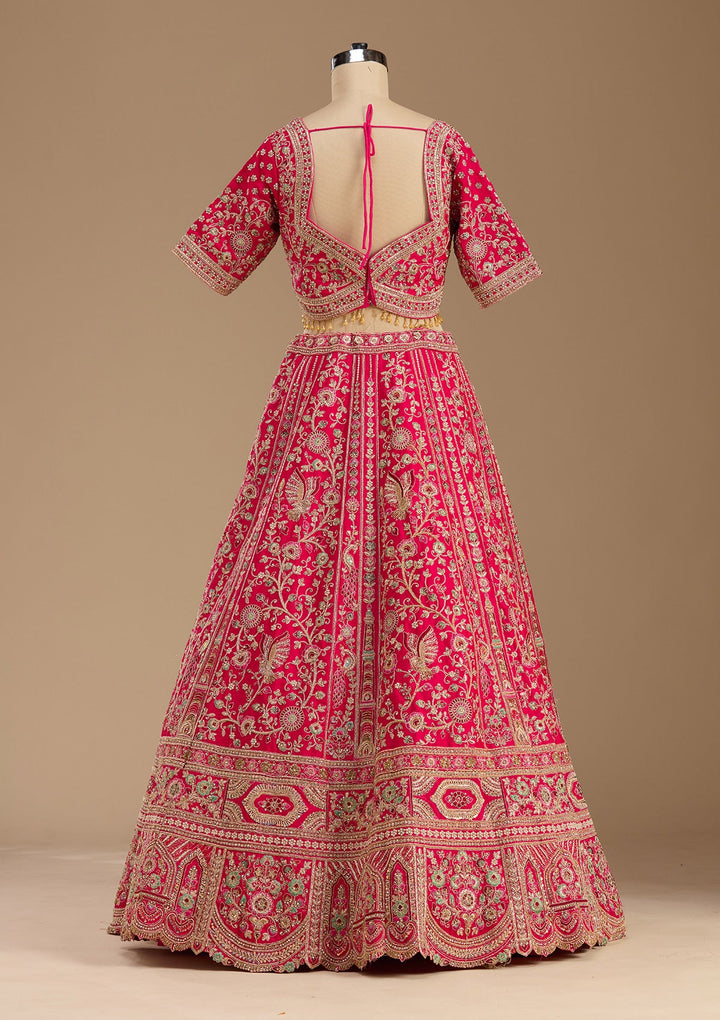 Rani Pink Cording Raw Silk Readymade Lehenga-koskii