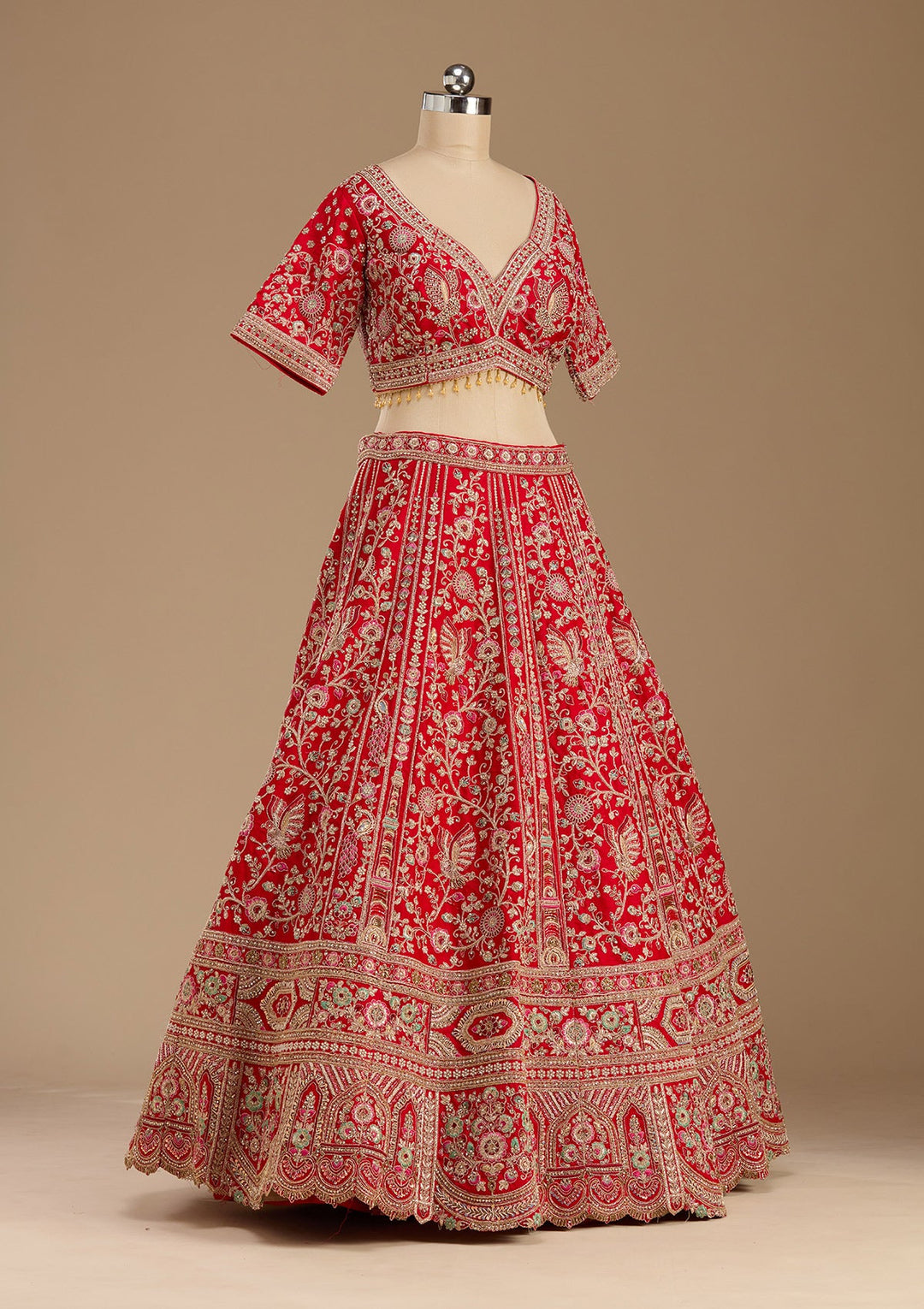 Red Cording Raw Silk Readymade Lehenga-koskii