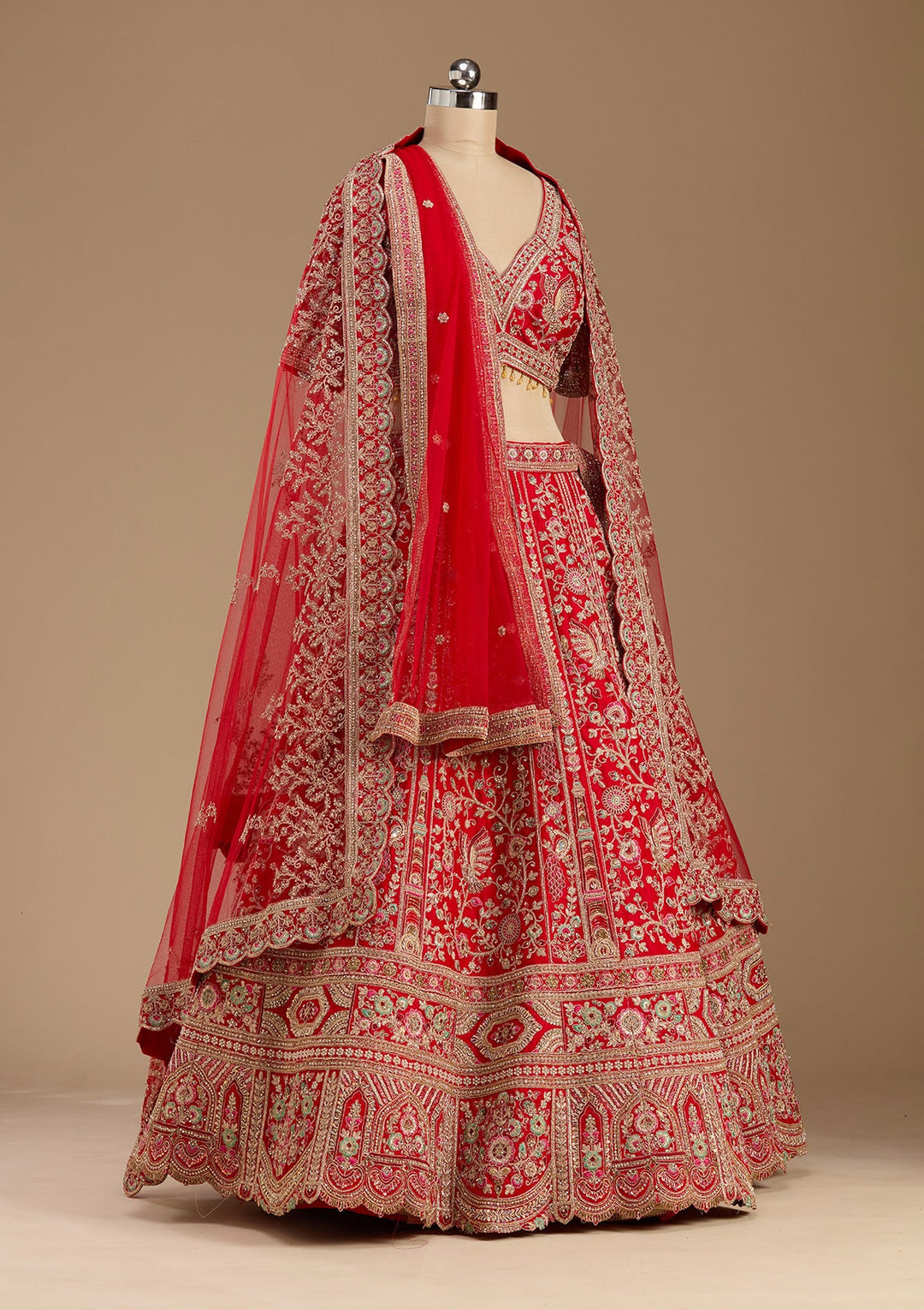 Red Cording Raw Silk Readymade Lehenga-koskii