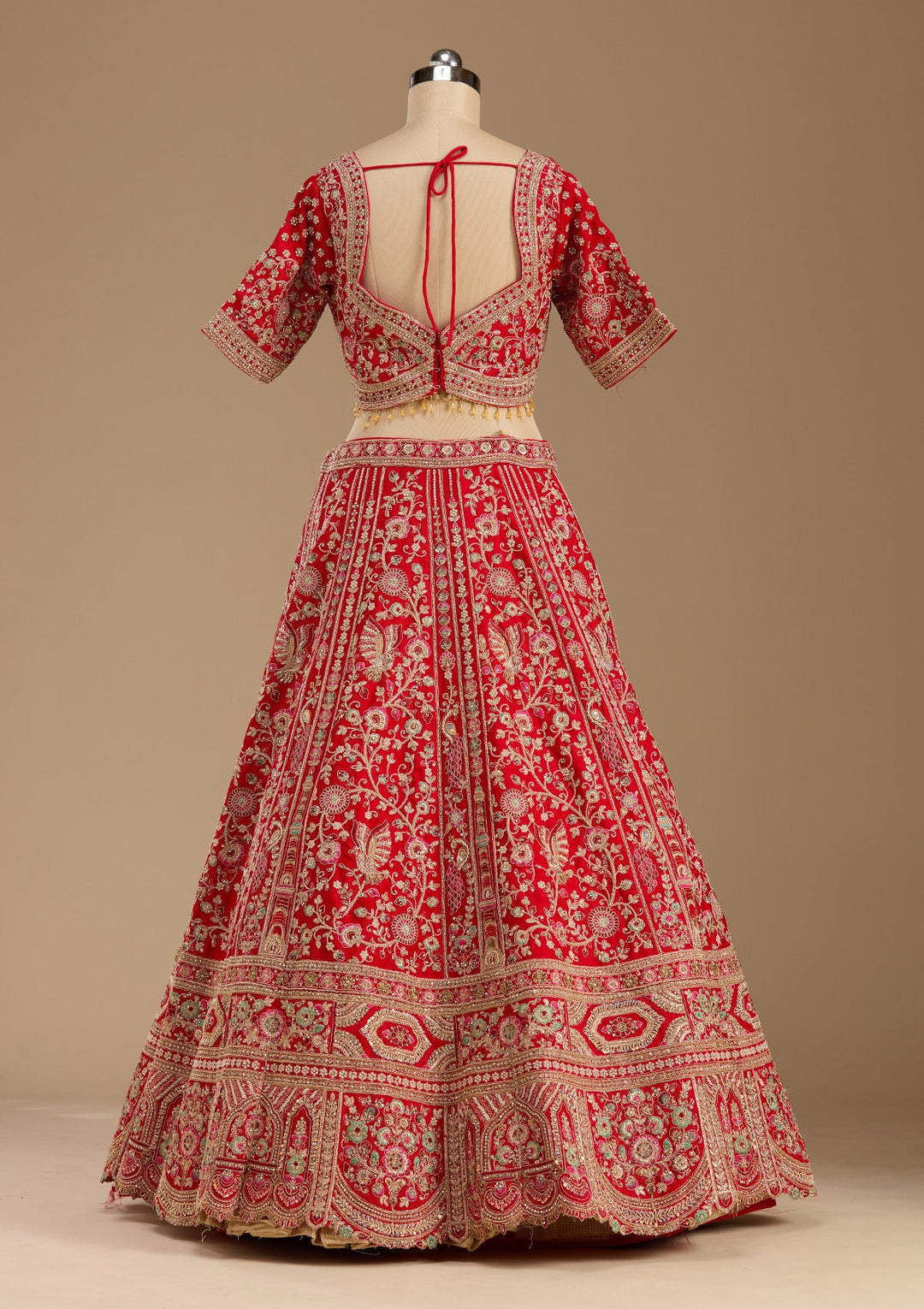 Red Cording Raw Silk Readymade Lehenga-koskii